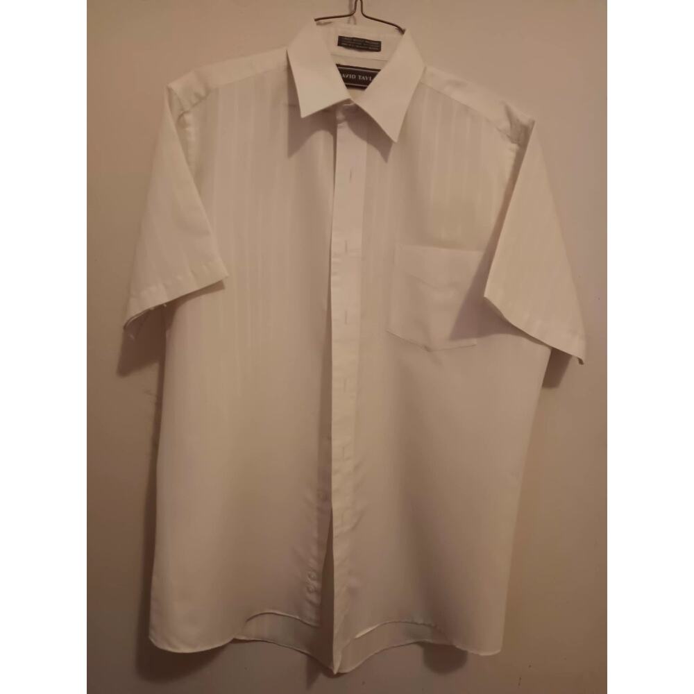 David Taylor Shirt, Men's 15 1/2 Ivory Button Up, Short Sleeve, Vintage, EUC